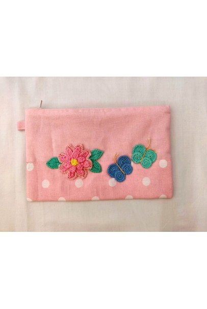 Happy Threads Pretty Cotton Storage Pouch with Butterfly Motifs (Light Pink)